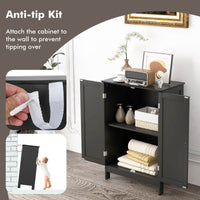 Bathroom Storage Cabinet 3-Tier Floor Cabinet w/ Double Doors Adjustable Shelf