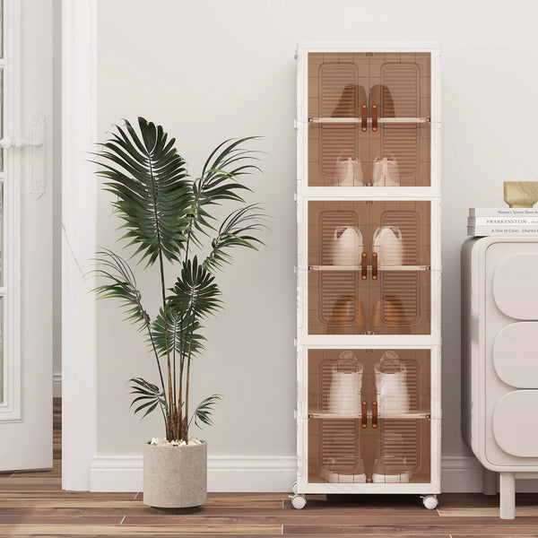 6-Cube Stackable Storage Bins Shoes Boxes w/ Doors Home Collapsible Organizer