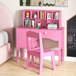 Kids Study Desk and Chair Set, Children Wooden Craft Table with Chair