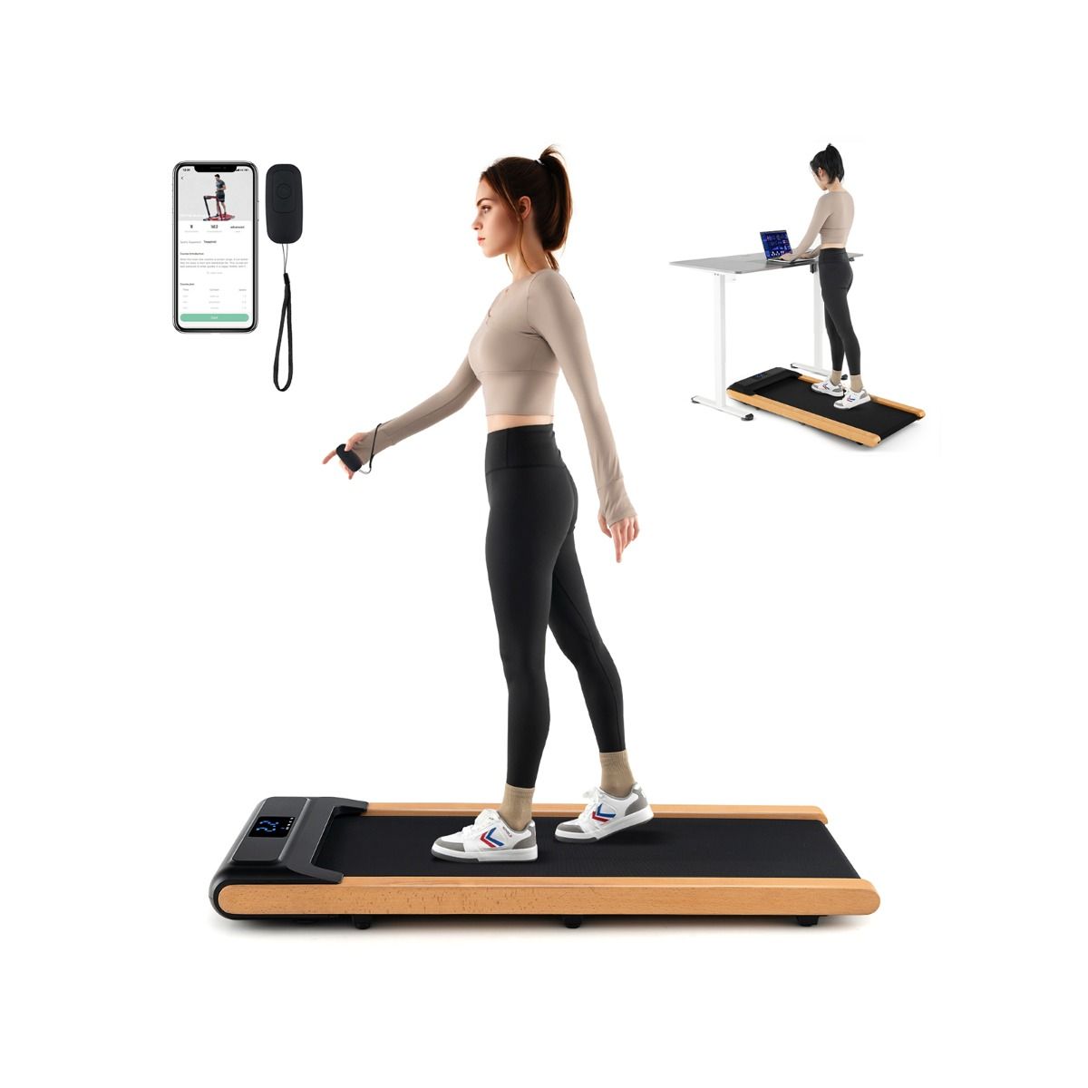 Under Desk Treadmill with Remote/APP Control and LED Display Solid Wood Edge Banding