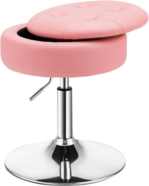 Giantex Vanity Stool with Storage, 360° Swivel PU Leather Vanity Chair, 50-66cm Height Adjustable Makeup Stool