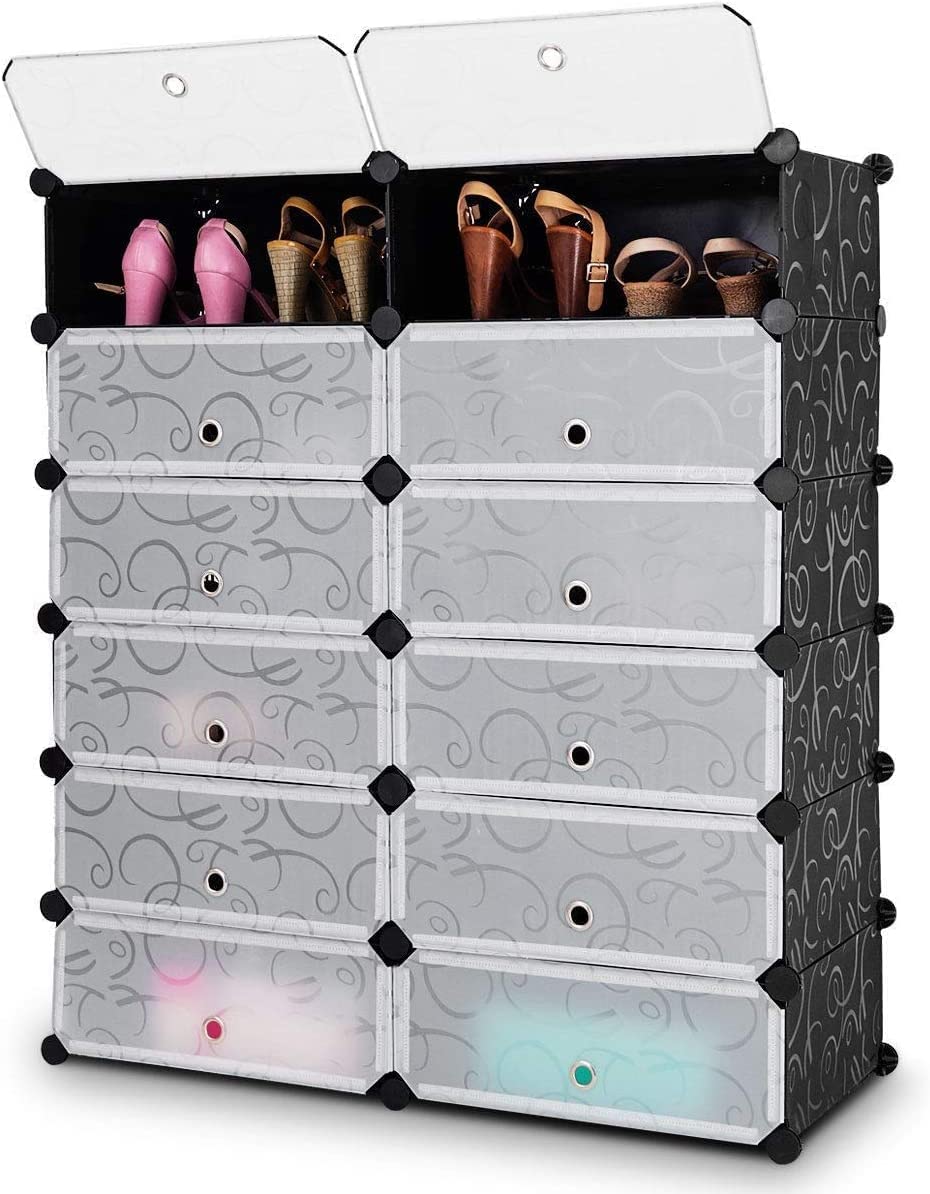Giantex 12-Cube Shoe Rack Organizer, 48 Pairs Expandable Modular Shoe Storage Cabinet with Door