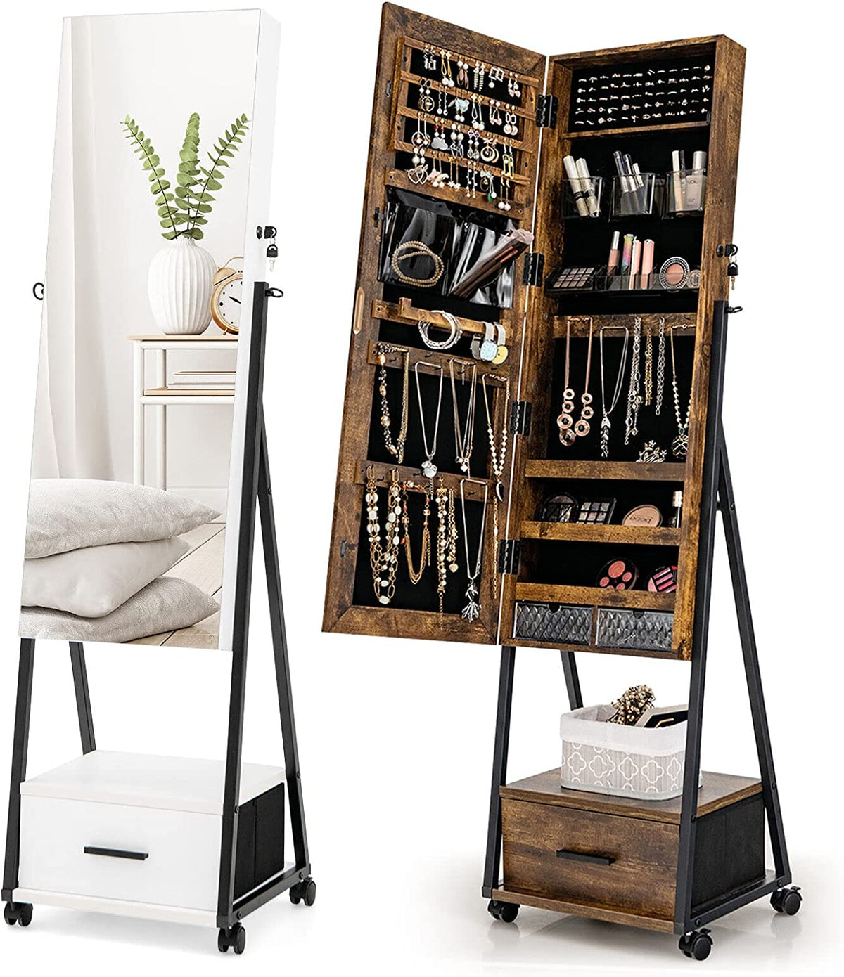 Giantex Mirror Jewelry Cabinet, Jewelry and Makeup Organizer w/ Full Length Mirror