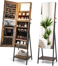 Giantex Freestanding Jewelry Cabinet, Lockable Floor Jewelry Armoire Organizer w/ Full-Length Mirror