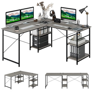 Giantex L-Shaped Desk with Storage Shelves, 242cm Wooden Corner Desk