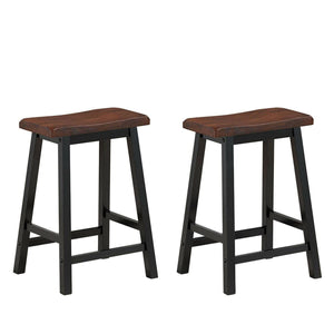Giantex Set of 2 Bar Stools, Saddle Seat Pub Chair, Wood Vintage Counter Height Stool