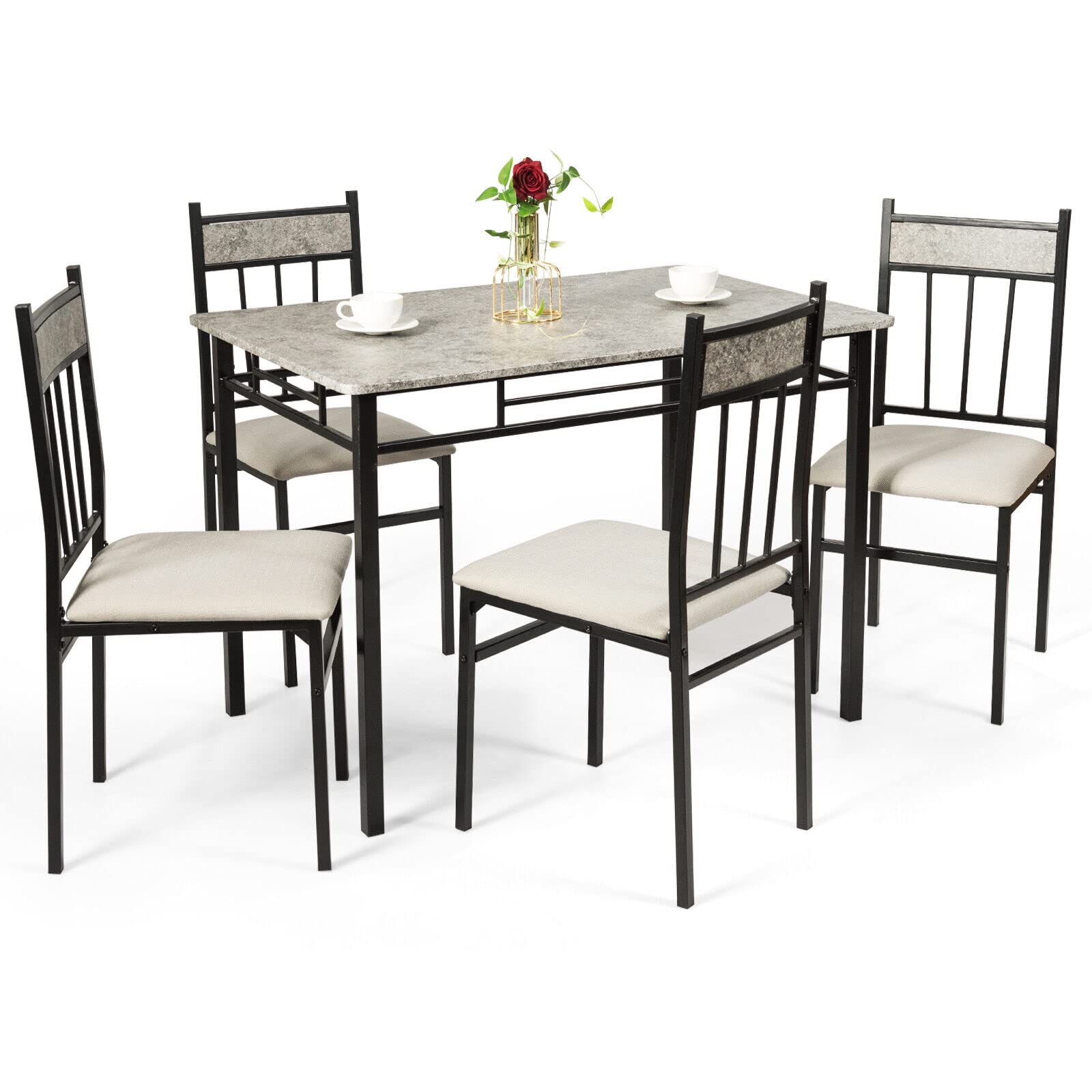 Giantex 5-Piece Dining Table Set W/Sturdy Metal Frame Table & 4 High-B ...