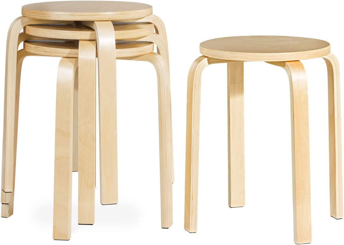 Giantex Set of 4 Round Stackable  Wood Dining Stools - GiantexAU