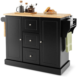 Giantex Large Mobile Kitchen Island Cart, Kitchen Island on Hidden Wheels, Rubber Wood Countertop
