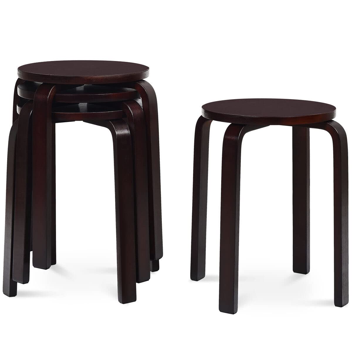 Giantex Set of 4 Round Stackable  Wood Dining Stools - GiantexAU