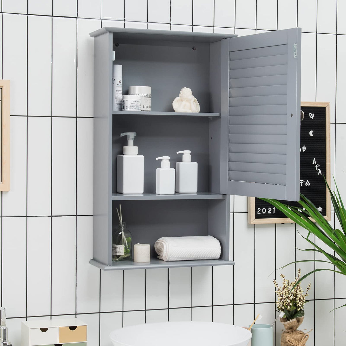 Giantex Bathroom Wall Cabinet, Large Capacity Storage Cupboard