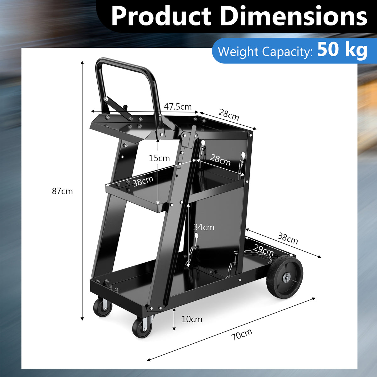 3-Tier Welding Cart, Rolling Welder Cart w/ Tilt-Table & 4 Wheels