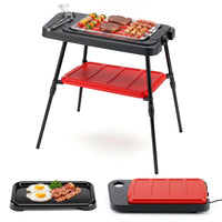 2000W 2-in-1 Electric Grill with Detachable Stand & Dual Plates Low-Smoke for Balcony