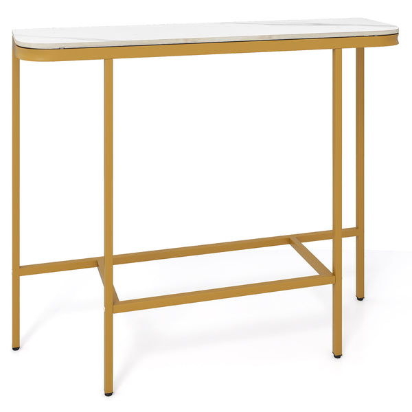 Modern Sofa Console Table with Faux Marble Top and Metal Frame