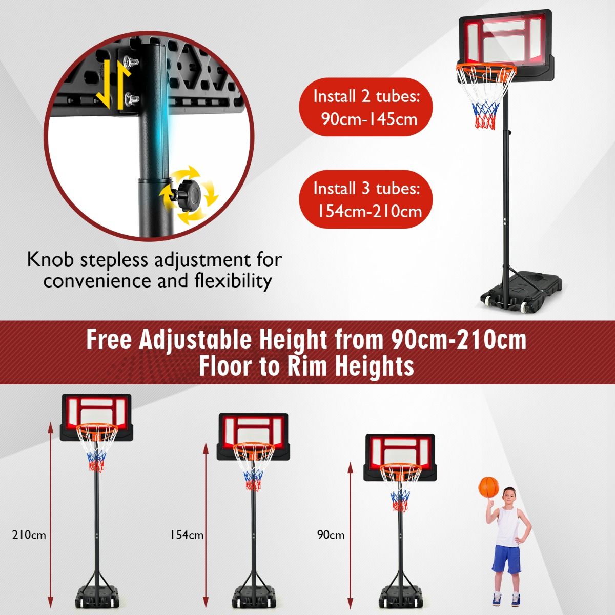 132-251cm Weather-resistance Kids Basketball Hoop with Ball Storage