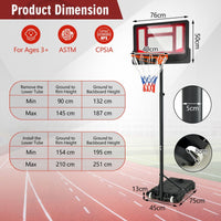 132-251cm Weather-resistance Kids Basketball Hoop with Ball Storage