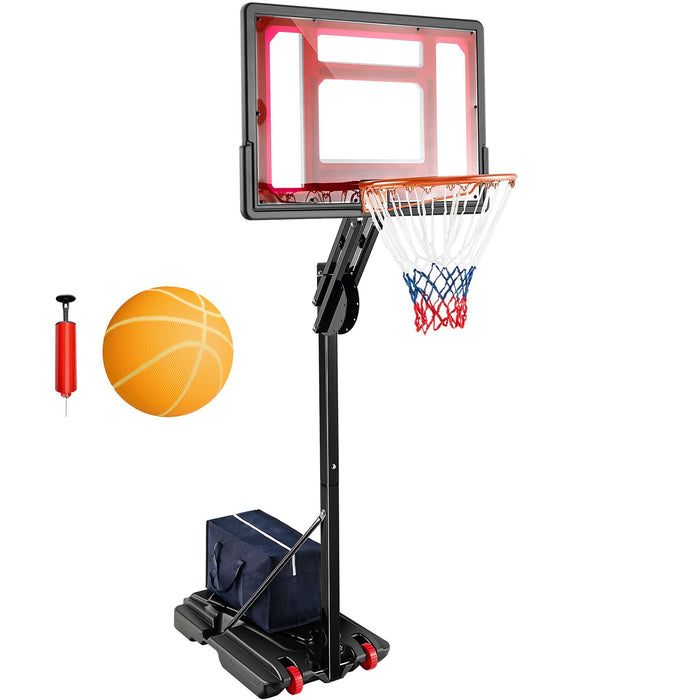 1.05-2.6m Portable Basketball Hoop Height-Adjustable with Weight Bag and Basketball