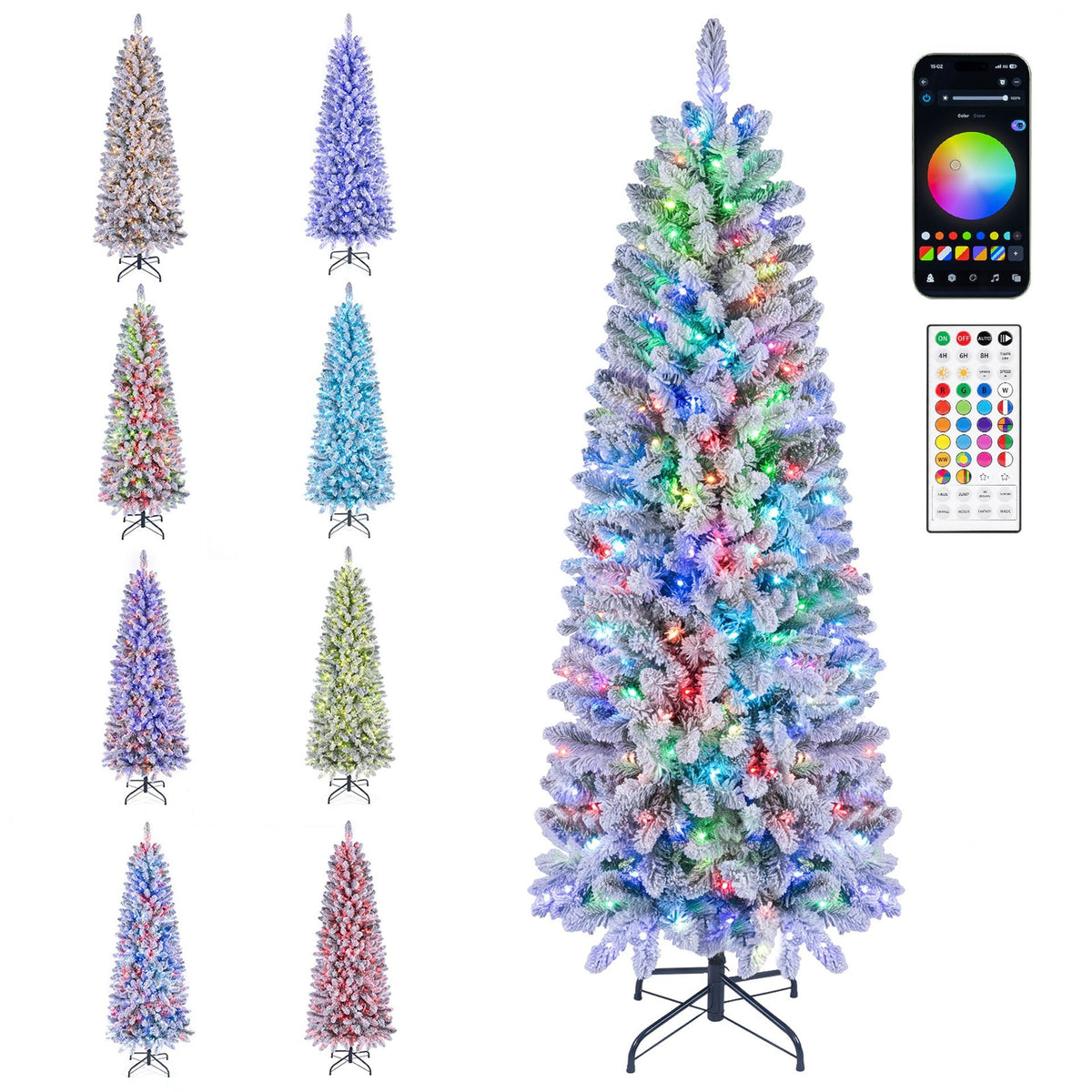 2.25M/1.8M Smart Pencil Christmas Tree with 340/250 Pre-Lit RGB LED Lights