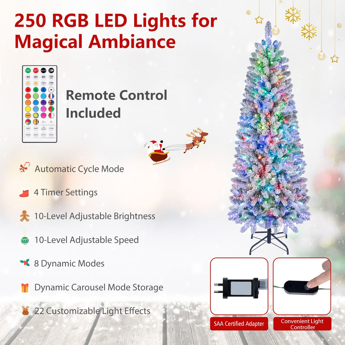 2.25M/1.8M Smart Pencil Christmas Tree with 340/250 Pre-Lit RGB LED Lights