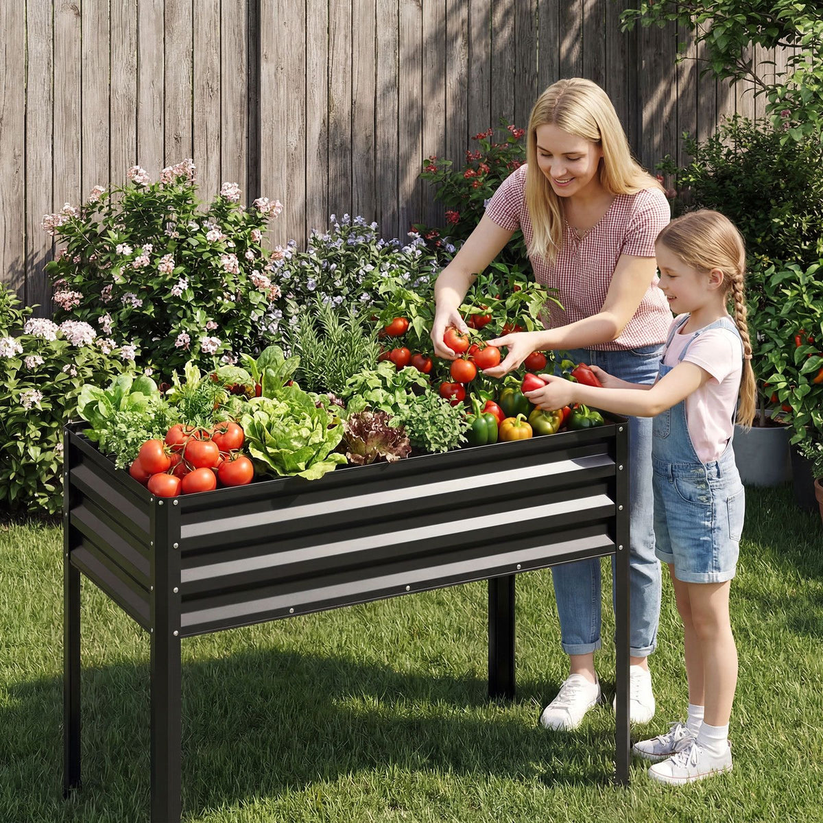 1/2 Piece Electro-Coating Metal Large Raised Garden Bed with Legs for Vegetable Flower Fruit Herb