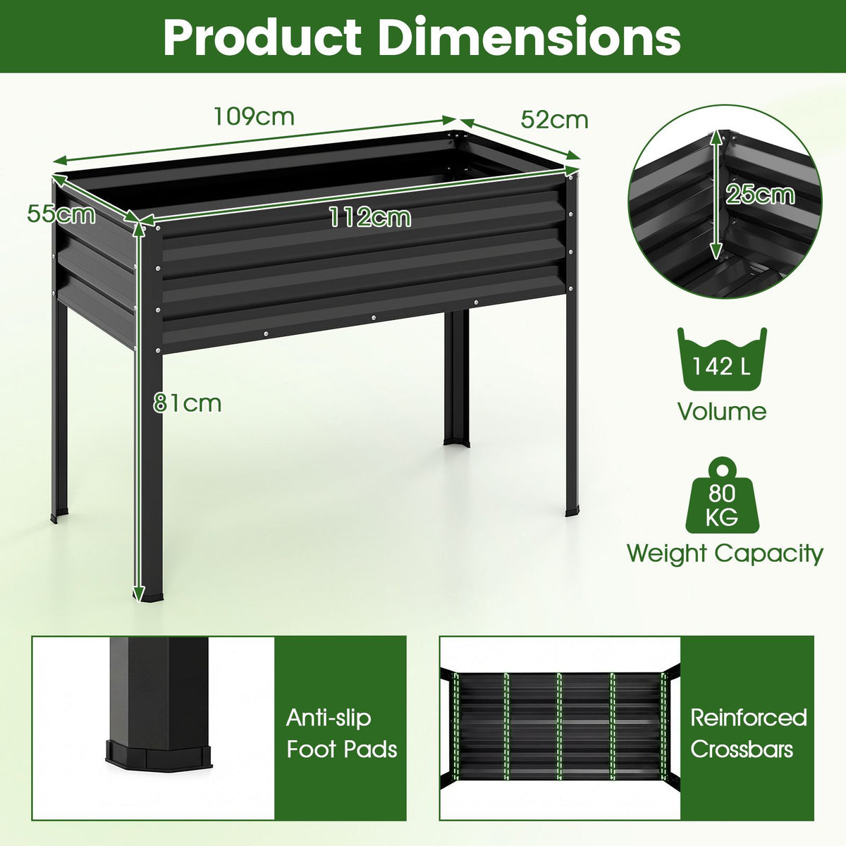 1/2 Piece Electro-Coating Metal Large Raised Garden Bed with Legs for Vegetable Flower Fruit Herb
