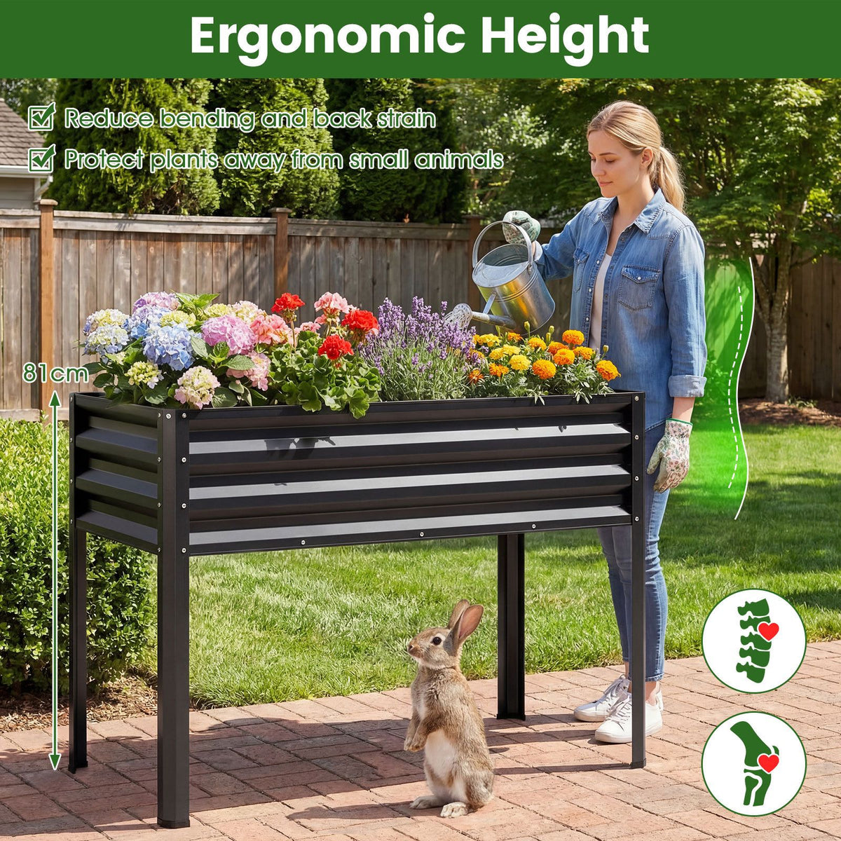 1/2 Piece Electro-Coating Metal Large Raised Garden Bed with Legs for Vegetable Flower Fruit Herb