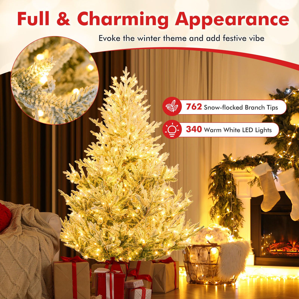 1.8/2.1M Pre-Lit Artificial Christmas Tree with Branch Tips