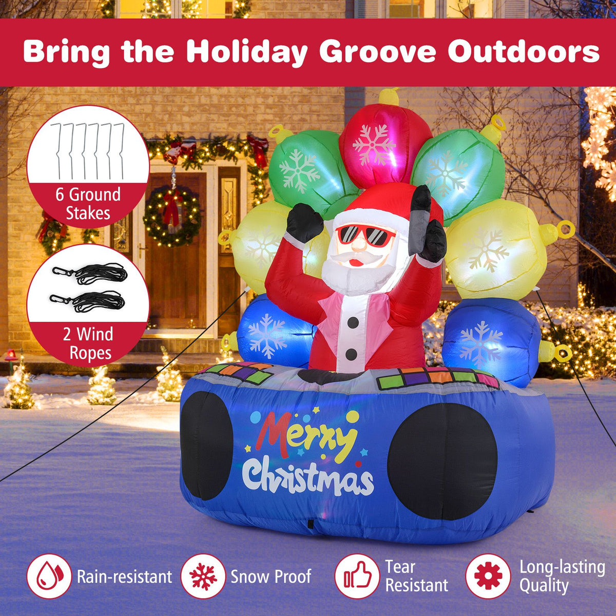 1.8 M Inflatable DJ Santa Blow up Christmas Party Santa Claus Decoration