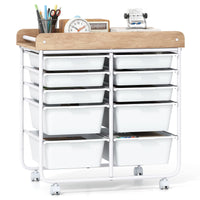 Rolling Storage Cart with 4/5/10 Drawers and Wooden Tabletop for Dorm and Classroom