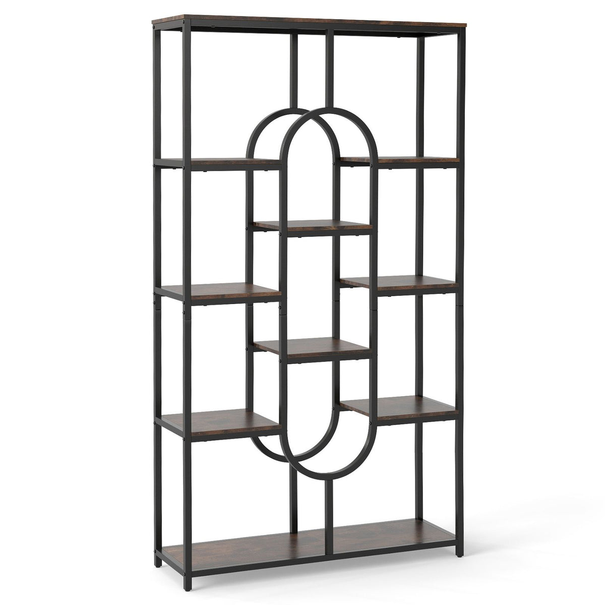 10-Tier Geometric Bookshelf 175CM with Open Shelves and Anti-Tip Kits