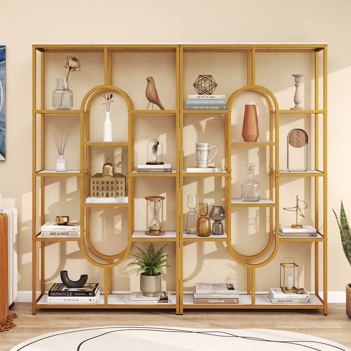 10-Tier Geometric Bookshelf 175cm with Faux Marble Shelves