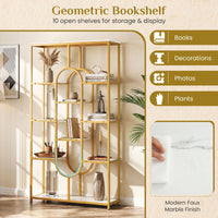 10-Tier Geometric Bookshelf 175cm with Faux Marble Shelves
