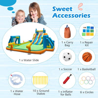 Inflatable Water Slide Water Park with 2 Long Slides and Soccer Gates (Without Blower)