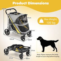 100 KG Heavy Duty Dog Stroller for Large and Medium Dogs with One-Step Foot Brake and 2 Doors