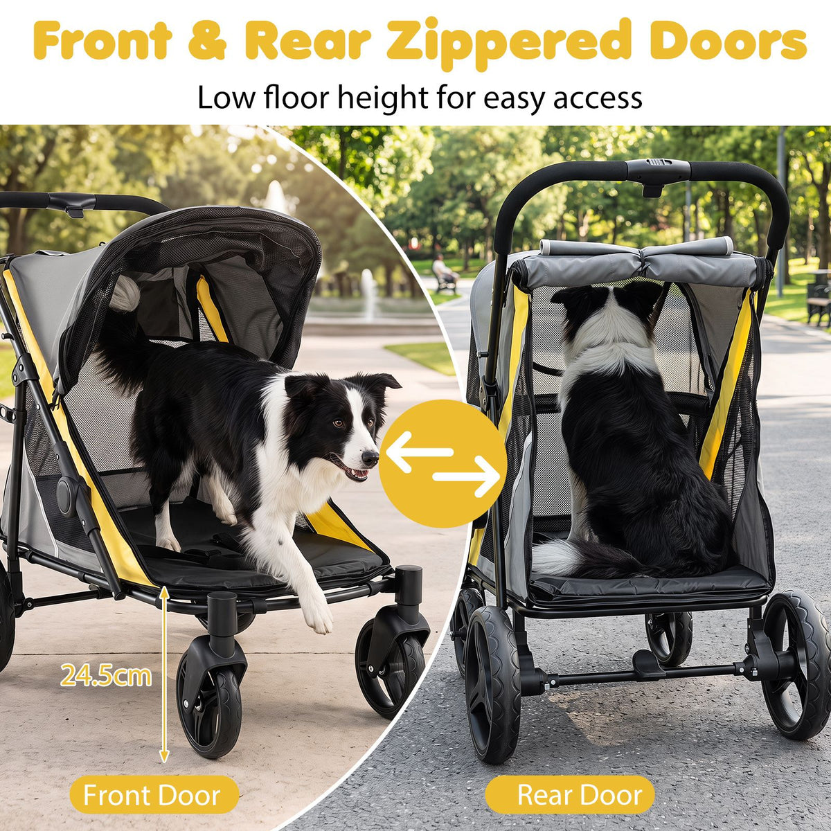 100 KG Heavy Duty Dog Stroller for Large and Medium Dogs with One-Step Foot Brake and 2 Doors