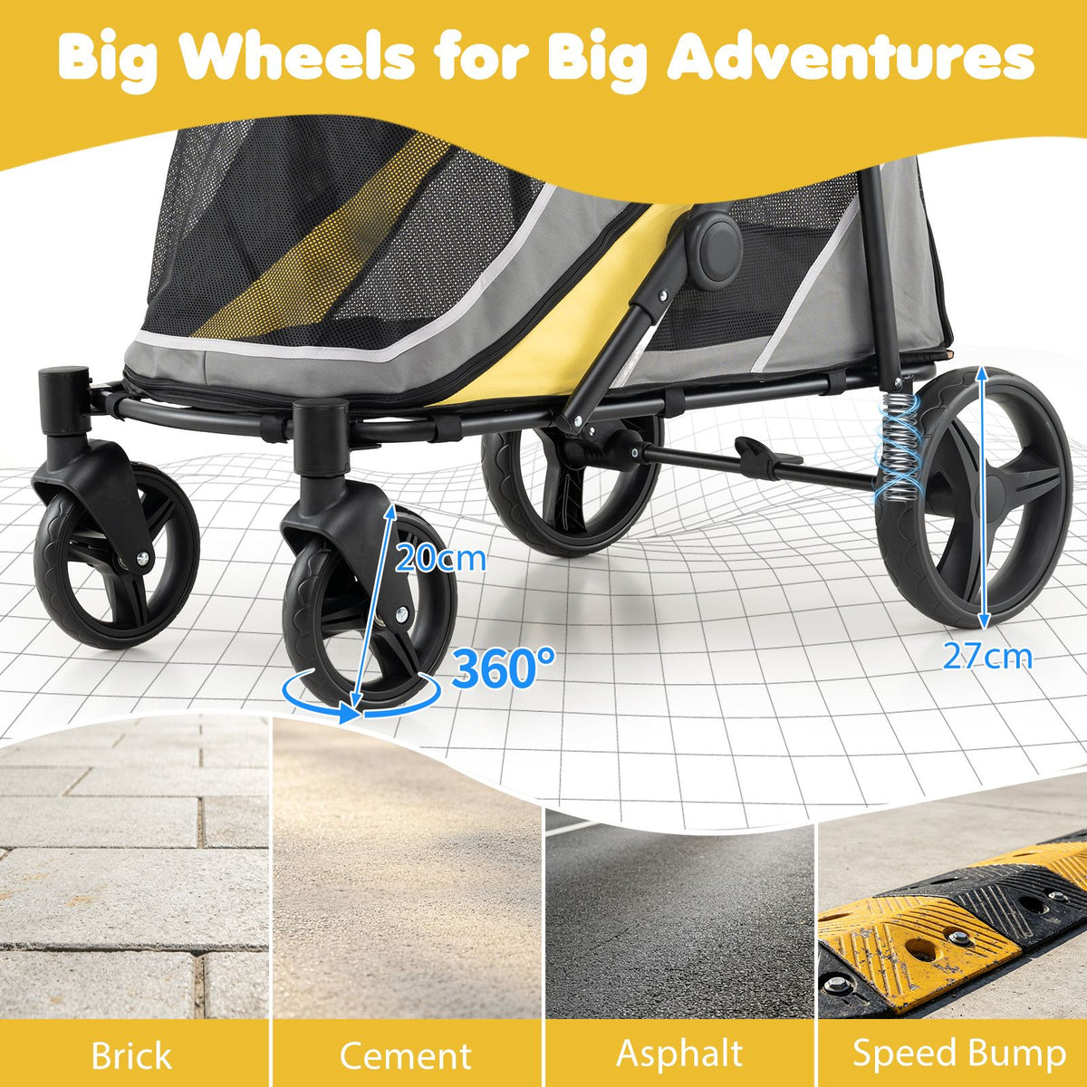 100 KG Heavy Duty Dog Stroller for Large and Medium Dogs with One-Step Foot Brake and 2 Doors
