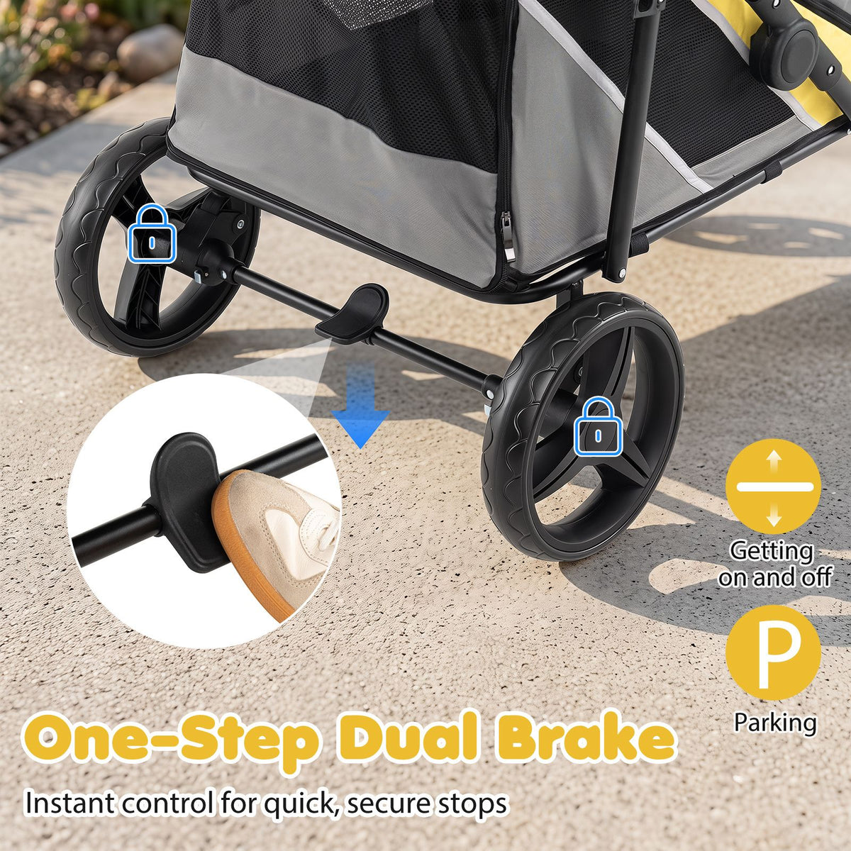 100 KG Heavy Duty Dog Stroller for Large and Medium Dogs with One-Step Foot Brake and 2 Doors