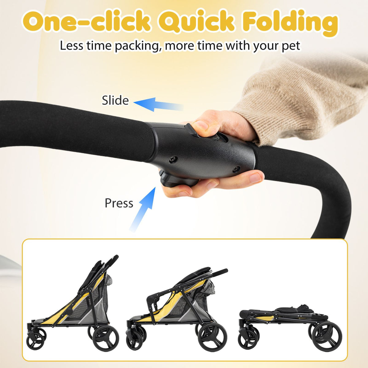 100 KG Heavy Duty Dog Stroller for Large and Medium Dogs with One-Step Foot Brake and 2 Doors