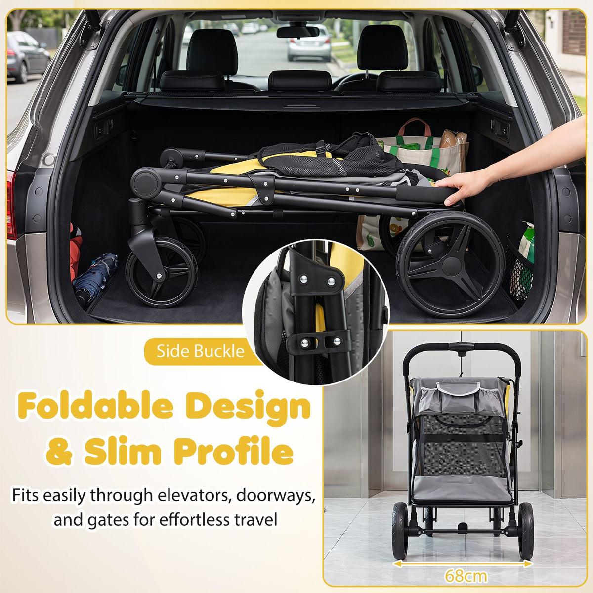 100 KG Heavy Duty Dog Stroller for Large and Medium Dogs with One-Step Foot Brake and 2 Doors