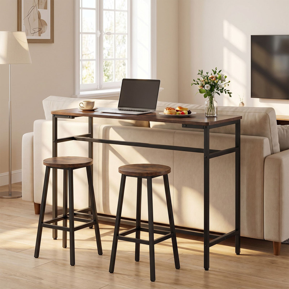 100 cm Long Bar Table with Footrest and Metal Frame