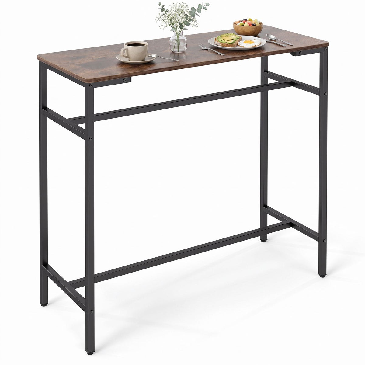 100 cm Long Bar Table with Footrest and Metal Frame
