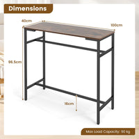 100 cm Long Bar Table with Footrest and Metal Frame