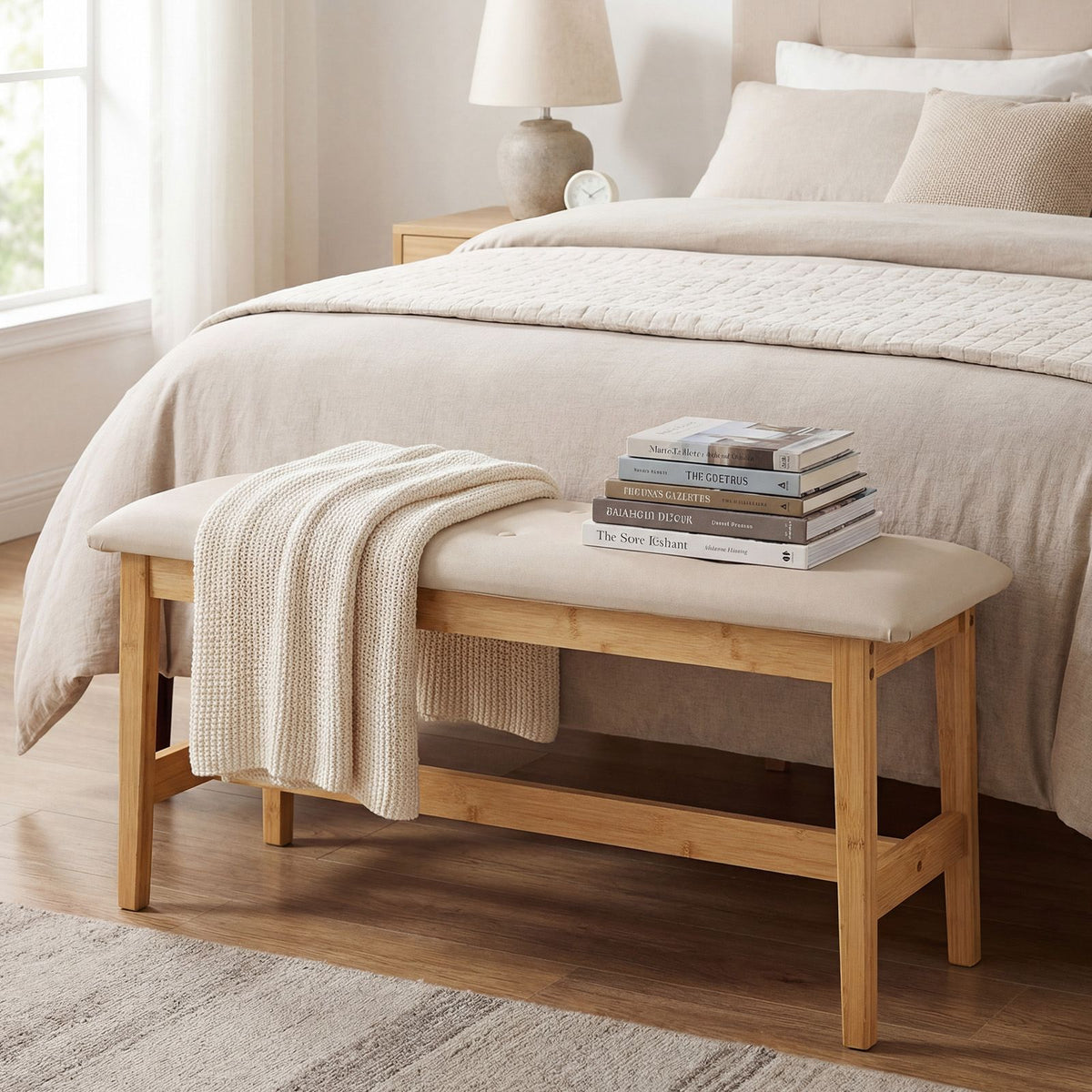 100 CM Upholstered Bench with Padded Seat and Smooth PU Leather for Bedroom and Entryway
