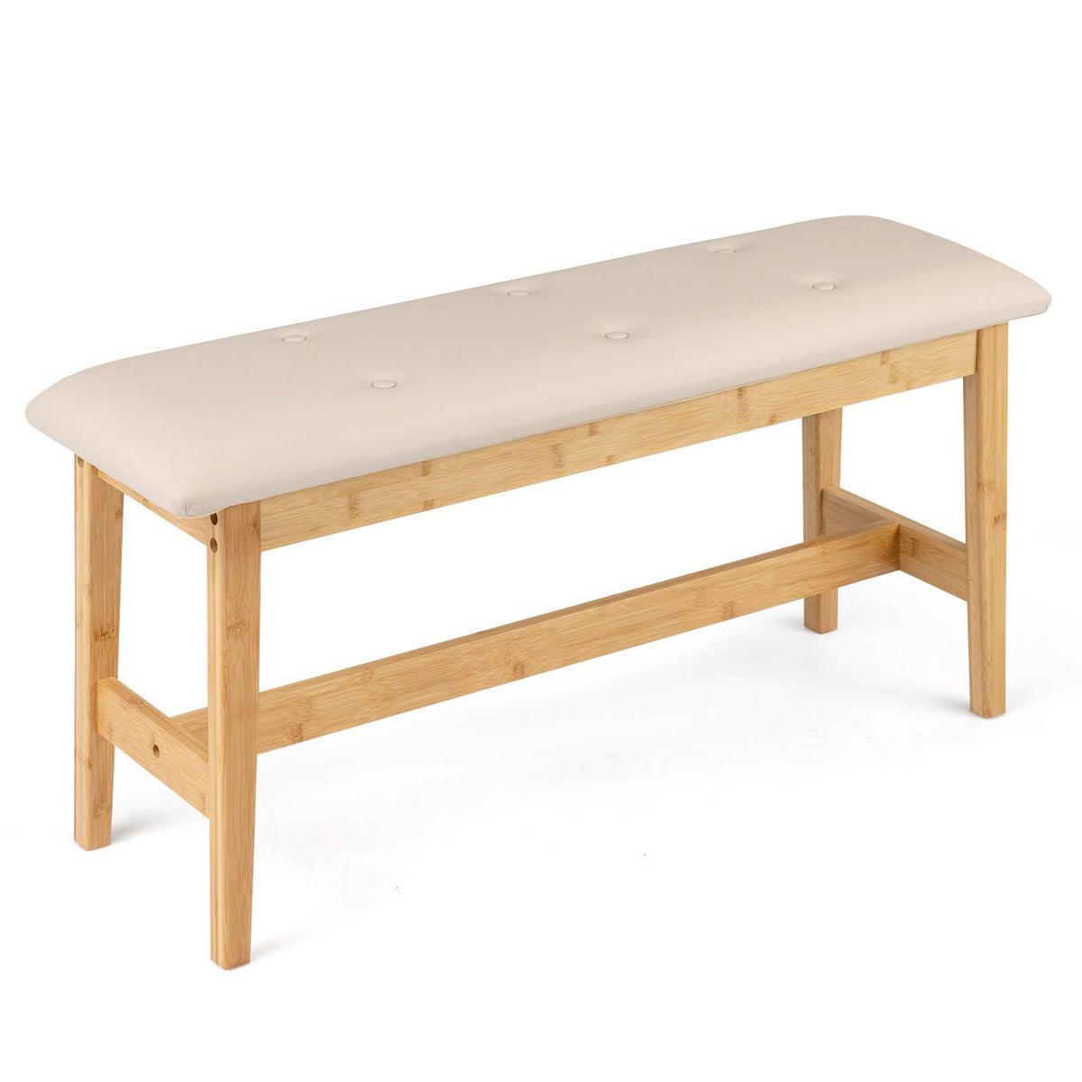 100 CM Upholstered Bench with Padded Seat and Smooth PU Leather for Bedroom and Entryway