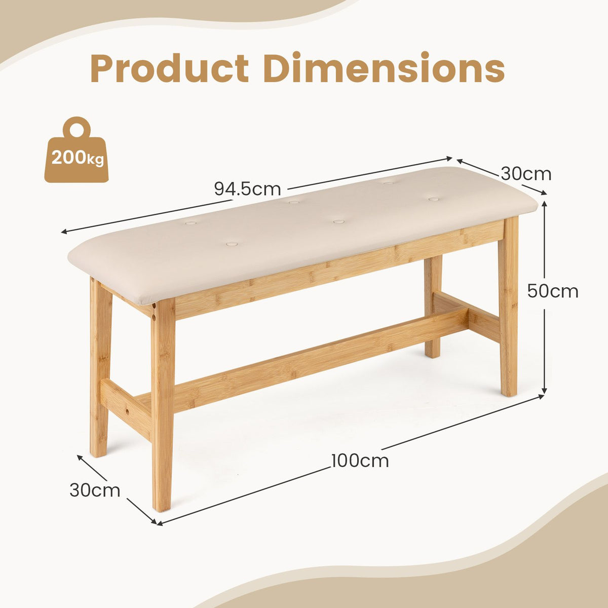 100 CM Upholstered Bench with Padded Seat and Smooth PU Leather for Bedroom and Entryway