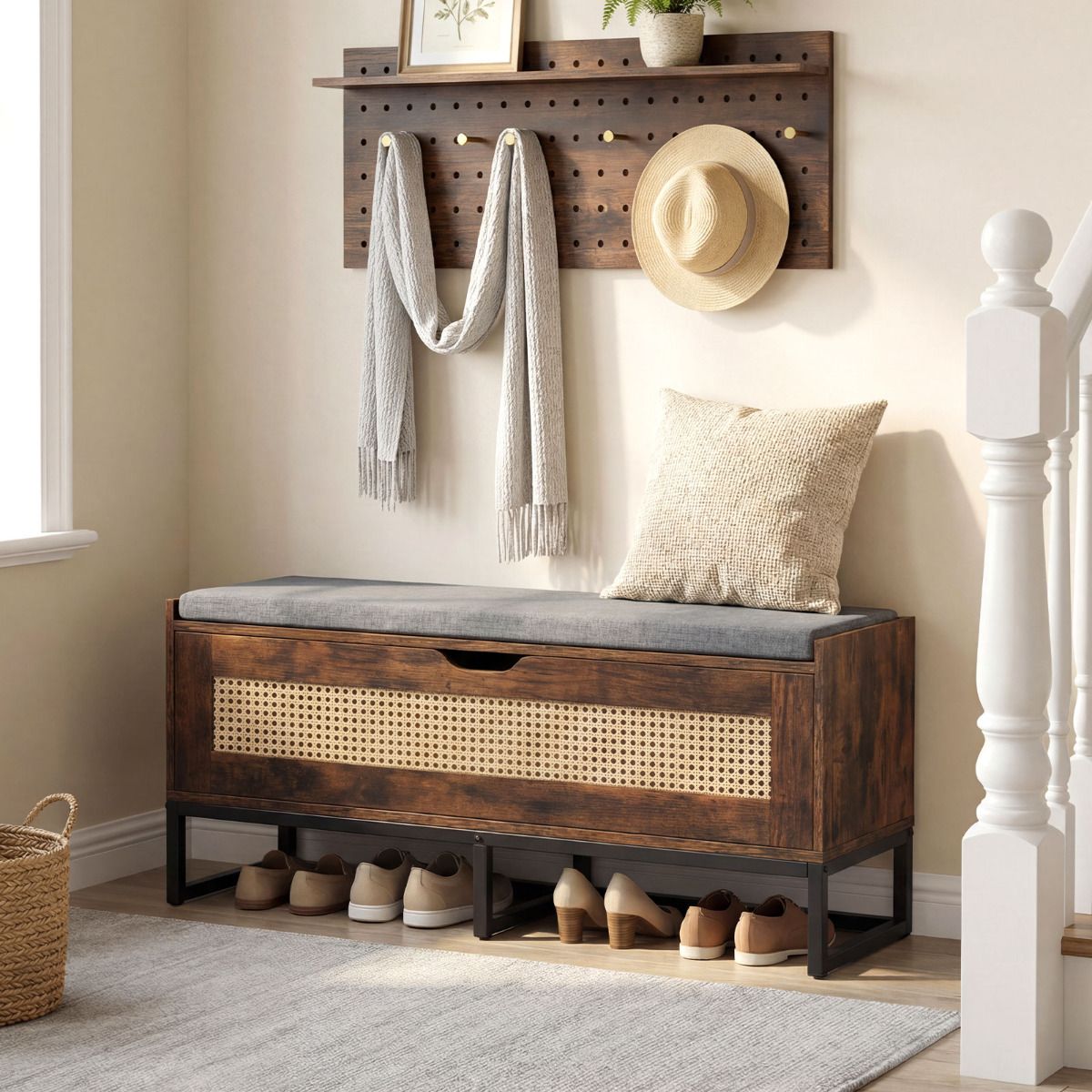 100 cm Rattan Storage Chest with Padded Seat Flip-Top