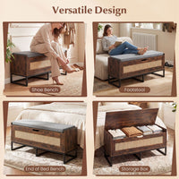 100 cm Rattan Storage Chest with Padded Seat Flip-Top