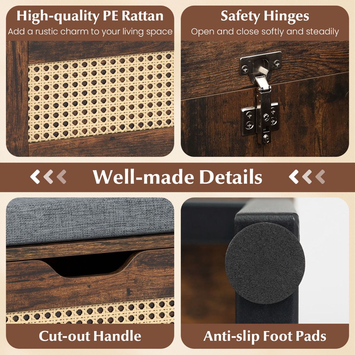 100 cm Rattan Storage Chest with Padded Seat Flip-Top