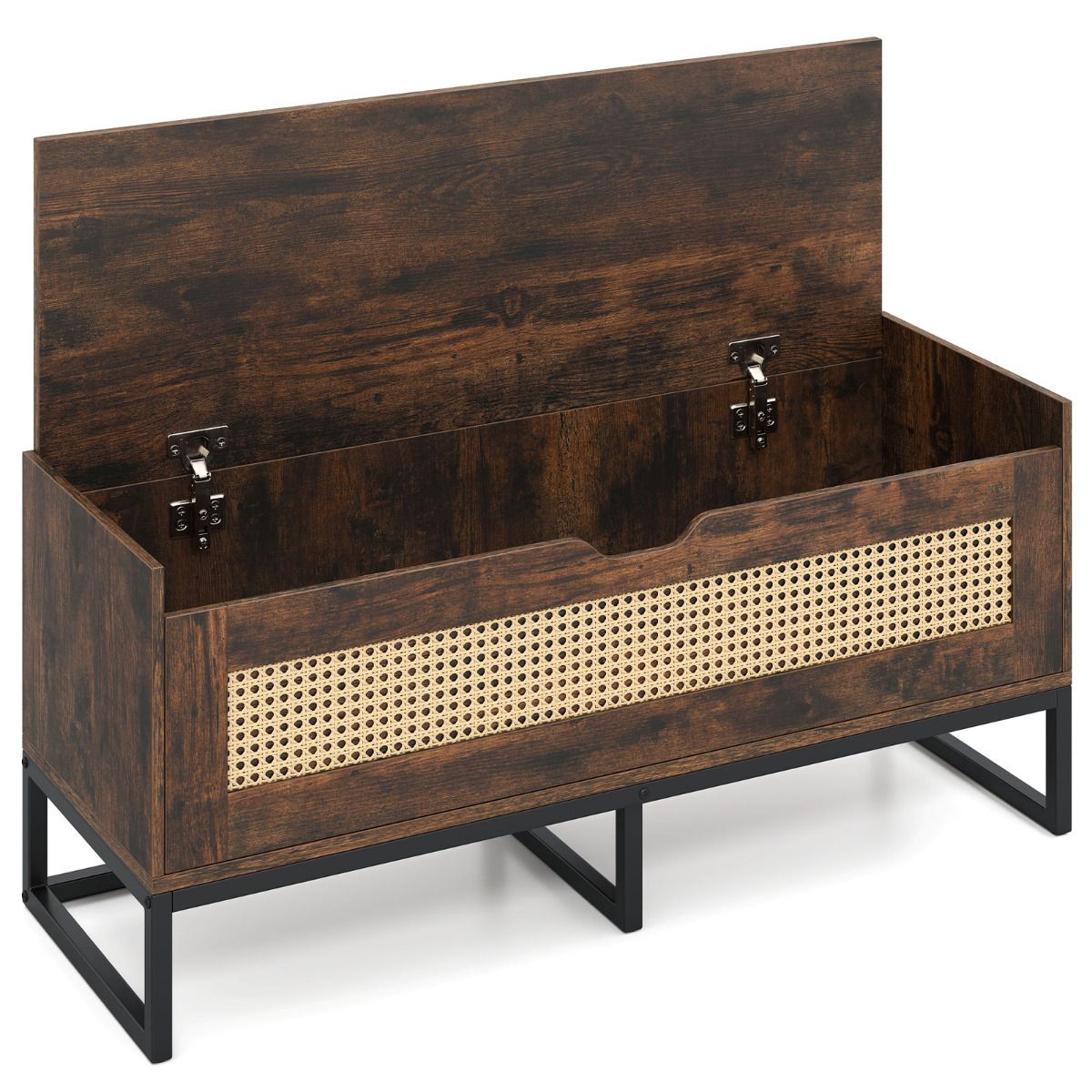 100 cm Rattan Storage Chest with Padded Seat Flip-Top