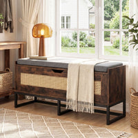 100 cm Rattan Storage Chest with Padded Seat Flip-Top